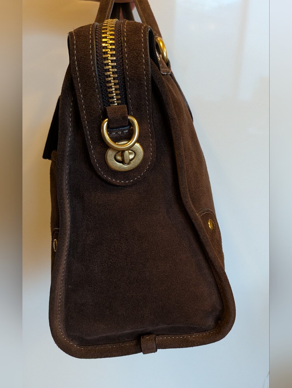 Coach Rhyder 38 Suede Satchel - Dark Chocolate - Picture 3 of 15